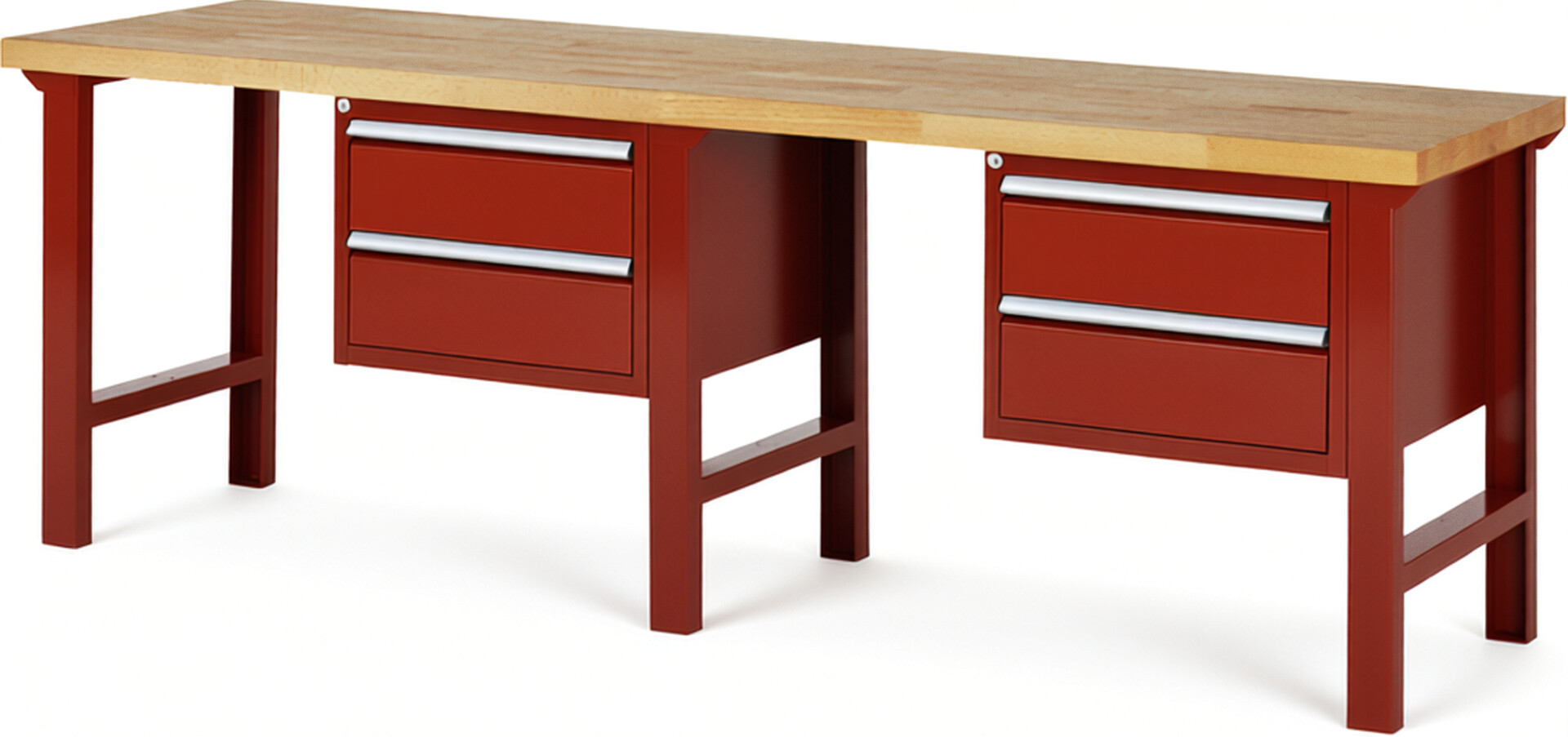 RAU Werkbank rot - Breite 250 cm - Tiefe 70 cm - Höhe 84 cm - Buche-Massiv Arbeitsplatte 40 mm