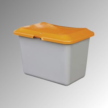 Streugutbehälter für Streusalz, Winterstreumittel, Futtermittel, 200 l Volumen, 640 x 890 x 600 mm (HxBxT), GFK, grau/orange