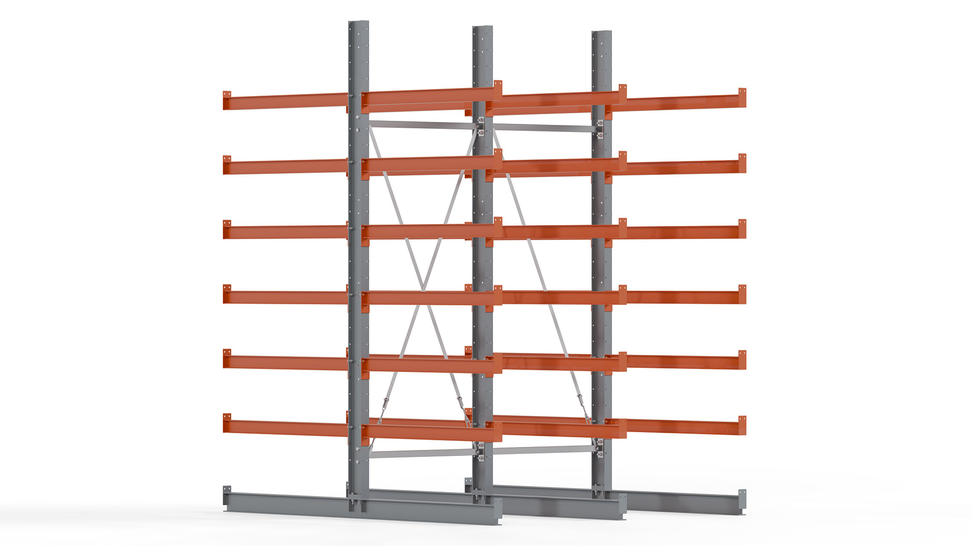 Kragarmregal KARL basic - lackiert - Breite: 200 cm - Höhe: 300 cm - Tiefe: 120 cm - Traglast je Kragarm: 370 kg - beidseitig