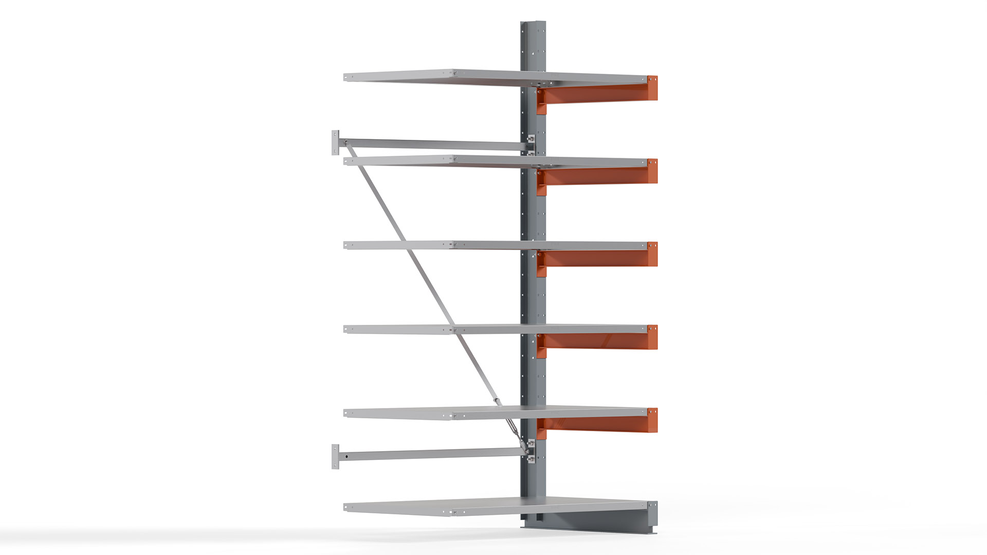 Kragarmregal KARL basic - Anbaufeld - Breite: 128 cm - Höhe: 250 cm - Tiefe: 92 cm - Traglast je Arm: 550 kg - einseitig