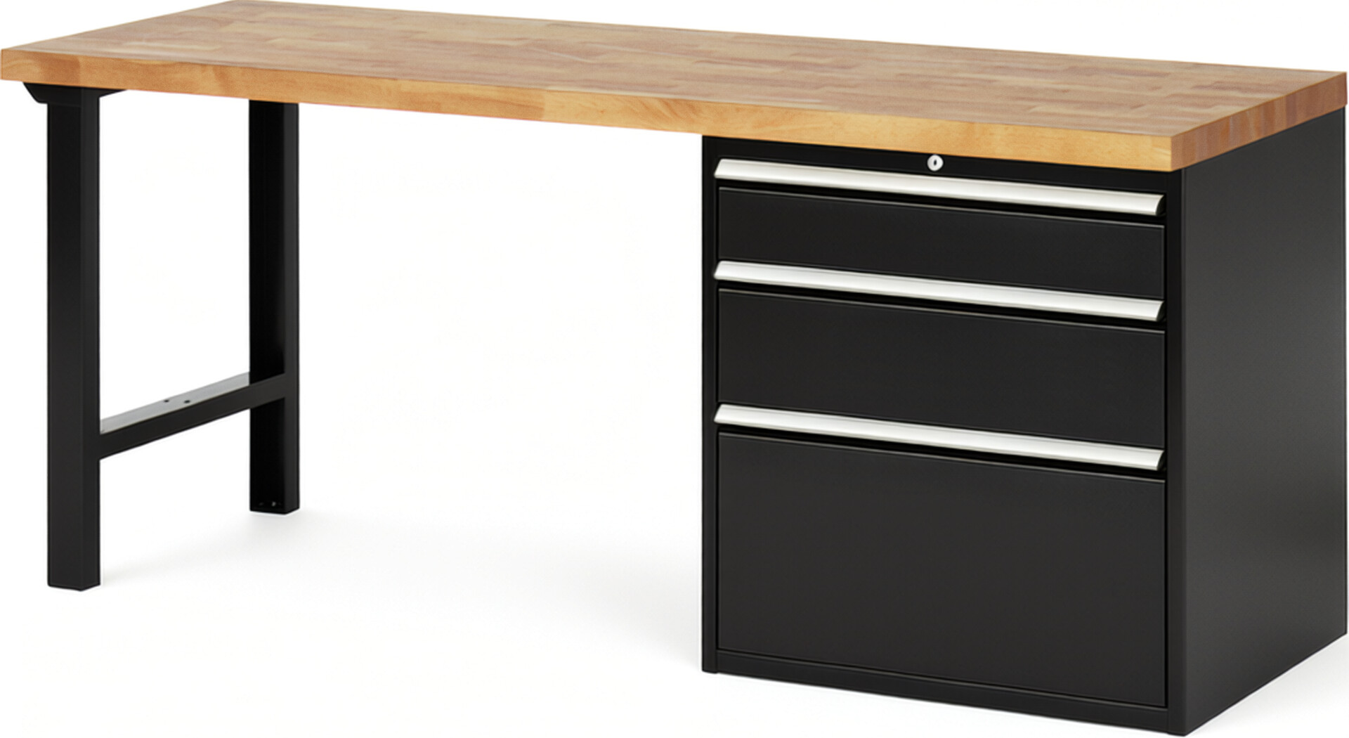 RAU Werkbank schwarz - Breite 200 cm - Tiefe 70 cm - Höhe 84 cm - Buche-Massiv Arbeitsplatte 40 mm