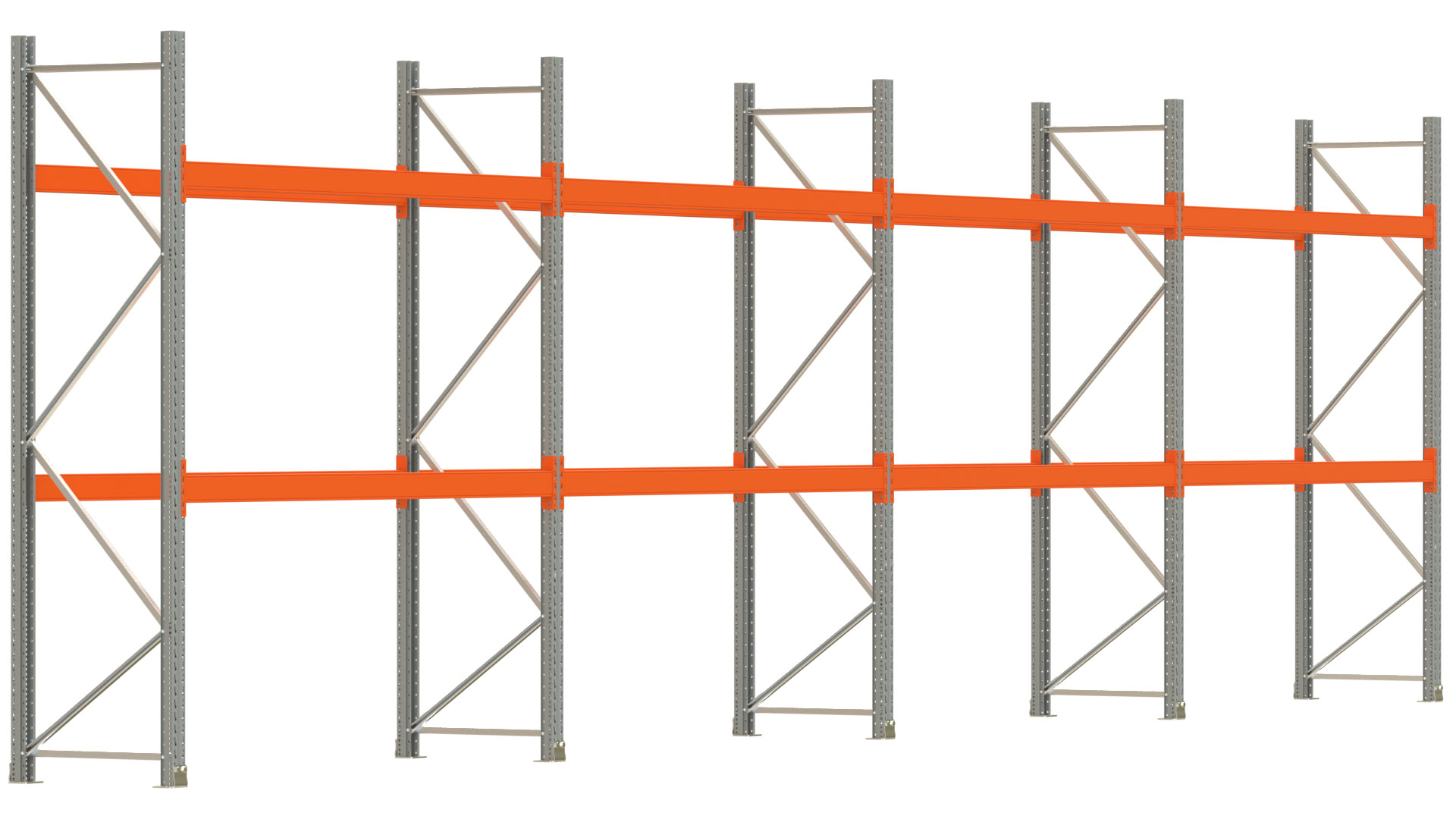 Palettenregal ARTUS - Breite 1122,5 cm - Höhe 300 cm - Tiefe 80 cm - 2 Träger-Ebenen - max. Fachlast 2100 kg - 24 Palettenstellplätze