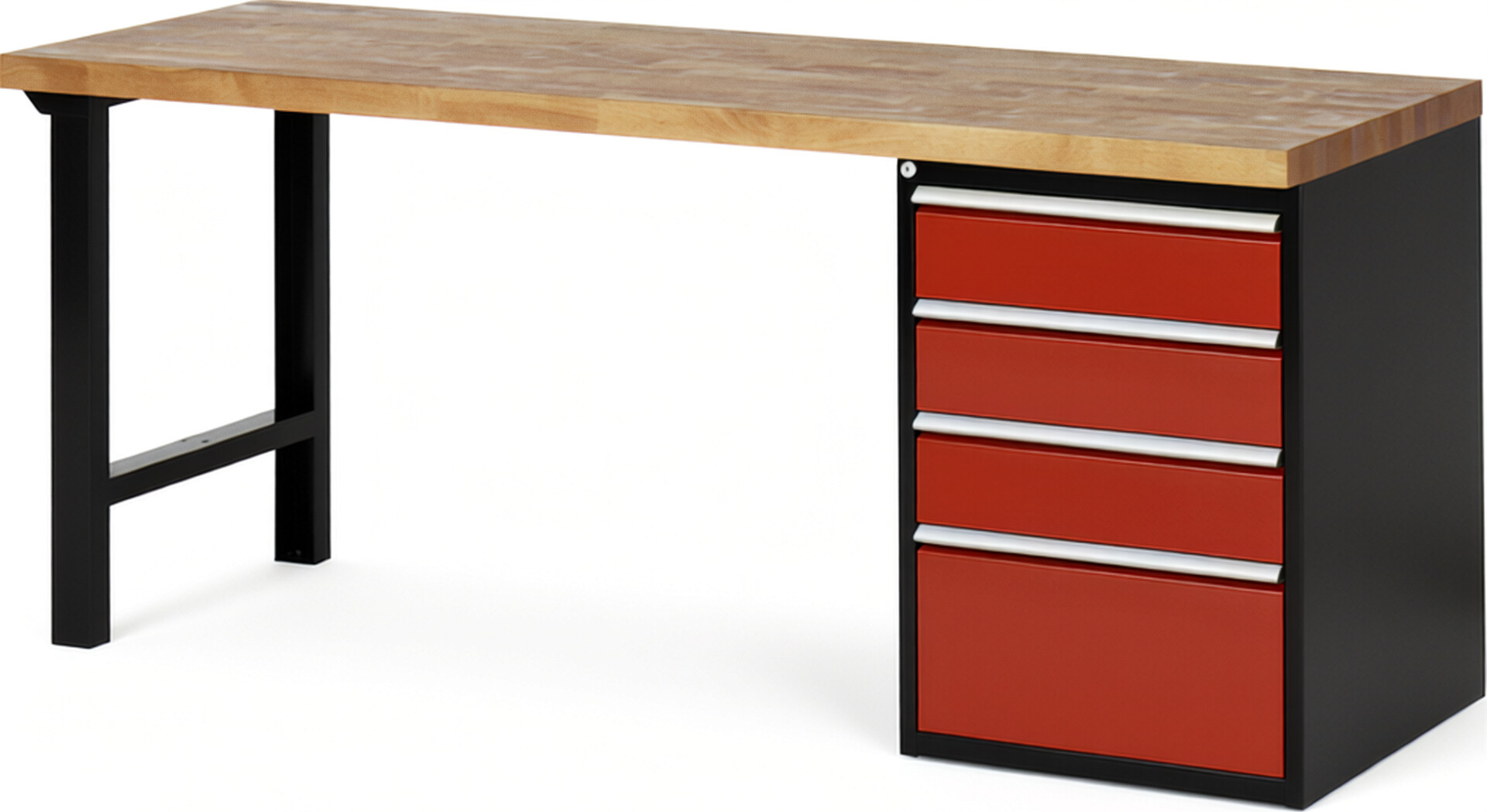 RAU Werkbank schwarz - rot - Breite 200 cm - Tiefe 70 cm - Höhe 89 cm - Buche-Massiv Arbeitsplatte 40 mm