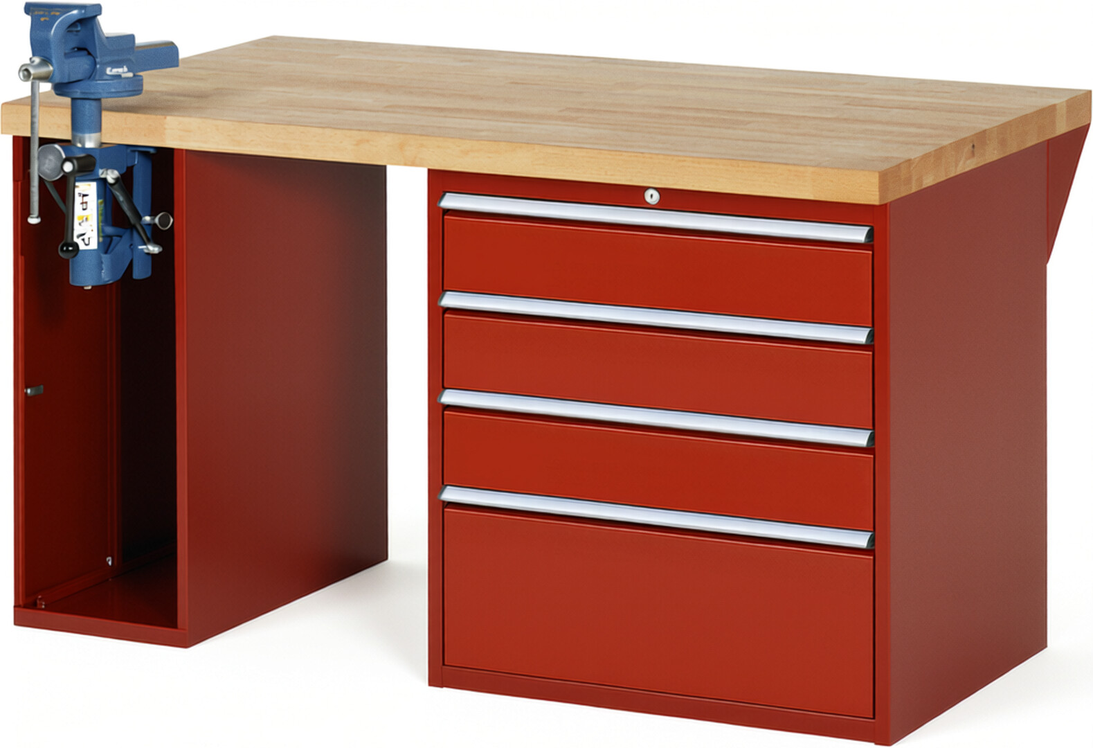 RAU Werkbank rot - Breite 150 cm - Tiefe 90 cm - Höhe 84 cm - Buche-Massiv Arbeitsplatte 40 mm