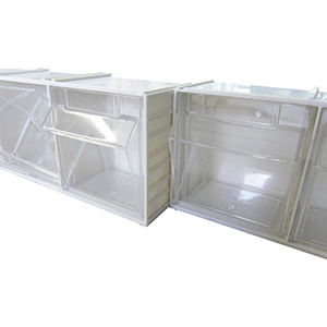 Regalkästen, Klarsichtkästen im steckbarem Gehäuse, 3 Klarsichtkästen Größe 6, BxTxH 304x75x113 mm, Farbe beige, VE 2 Stück