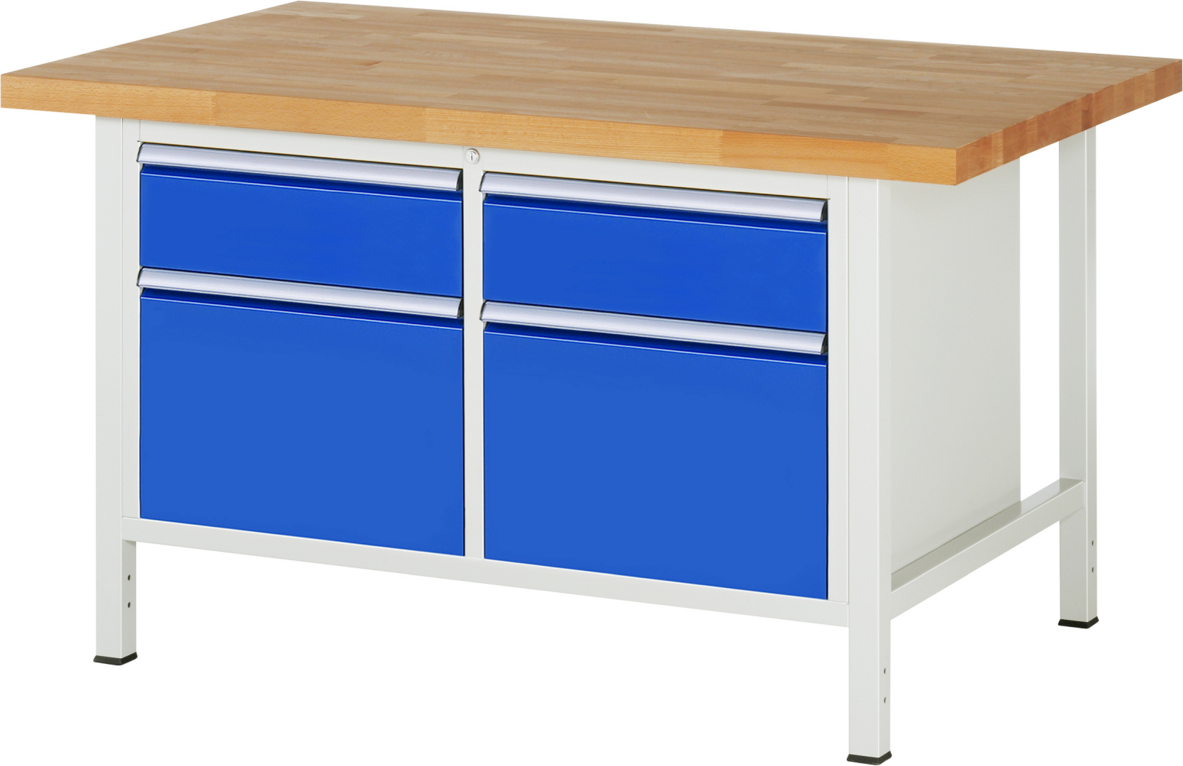 Werkbank Modell 8471 schwarz, BxTxH 1500x900x840 mm,  Buche-Massiv Arbeitsplatte 40 mm,  4 Schubladen mit  Vollauszug 100 % und  SoftClosing