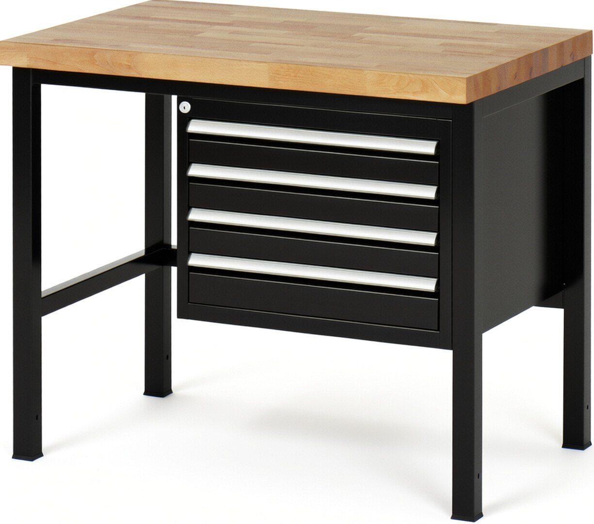 RAU Werkbank schwarz - Breite 100 cm - Tiefe 70 cm - Höhe 84 cm - Buche-Massiv Arbeitsplatte 40 mm