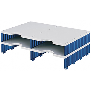 Ablage- und Sortiersystem, Anbaumodul, 2x2 Fächer, BxTxH 485x331x140 mm, Polystyrol, grau/blau