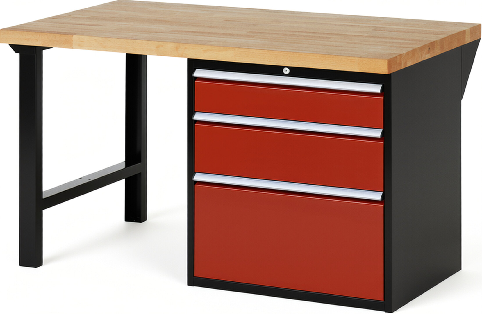 RAU Werkbank schwarz - rot - Breite 150 cm - Tiefe 90 cm - Höhe 84 cm - Buche-Massiv Arbeitsplatte 40 mm