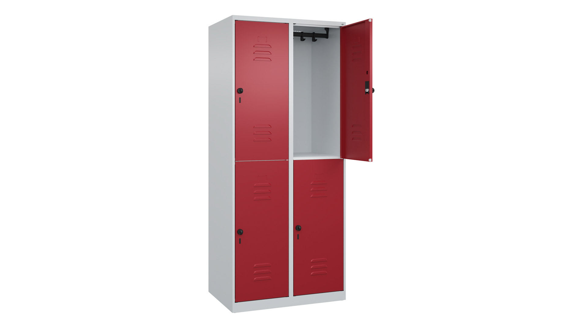 Garderobenspind doppelstöckig, Breite 80 cm, Höhe 185 cm, Tiefe 50 cm, 4 Fächer