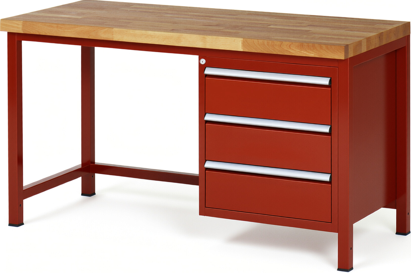Werkbank Modell 8157 rot, BxTxH 1500x700x840 mm,  Buche-Massiv Arbeitsplatte 40 mm,  3 Schubladen mit  Vollauszug 100 % und  SoftClosing
