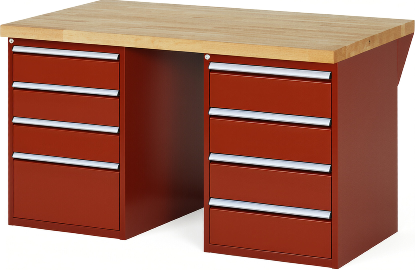 RAU Werkbank rot - Breite 150 cm - Tiefe 90 cm - Höhe 84 cm - Buche-Massiv Arbeitsplatte 40 mm