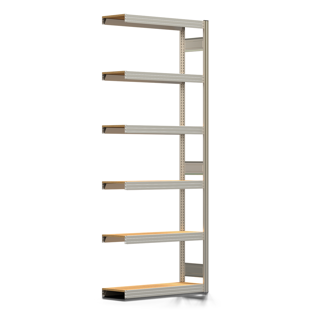 Fachbodenregal BERT - Breite: 100,5 cm - Tiefe: 30 cm - Höhe: 250 cm - 6 Böden - Anbauregal