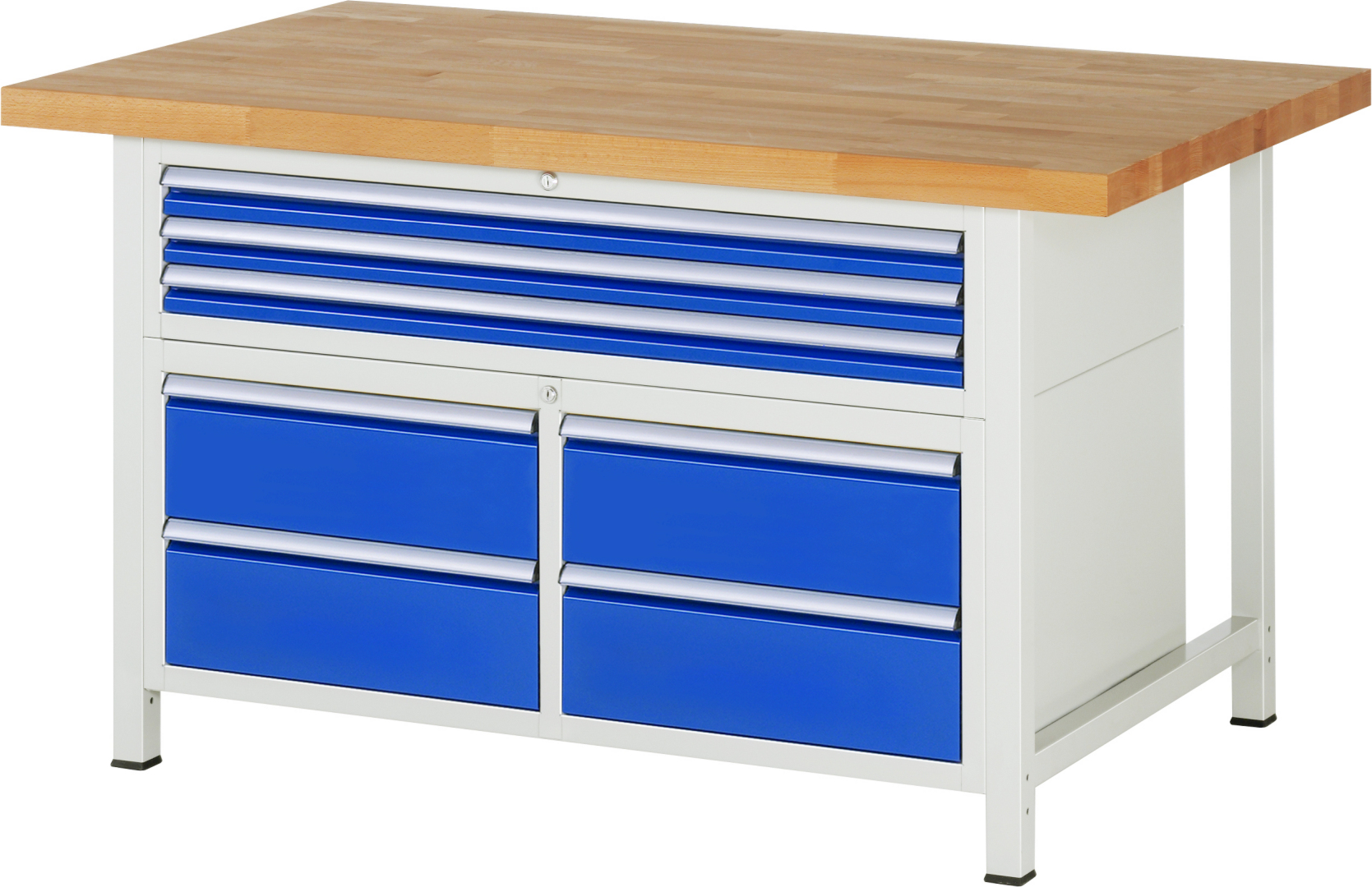 Werkbank Modell 8924,  BxTxH 1500x900x840 mm,  Buche-Massiv Arbeitsplatte 40 mm,  7 Schubladen mit  Vollauszug 100 % und  SoftClosing