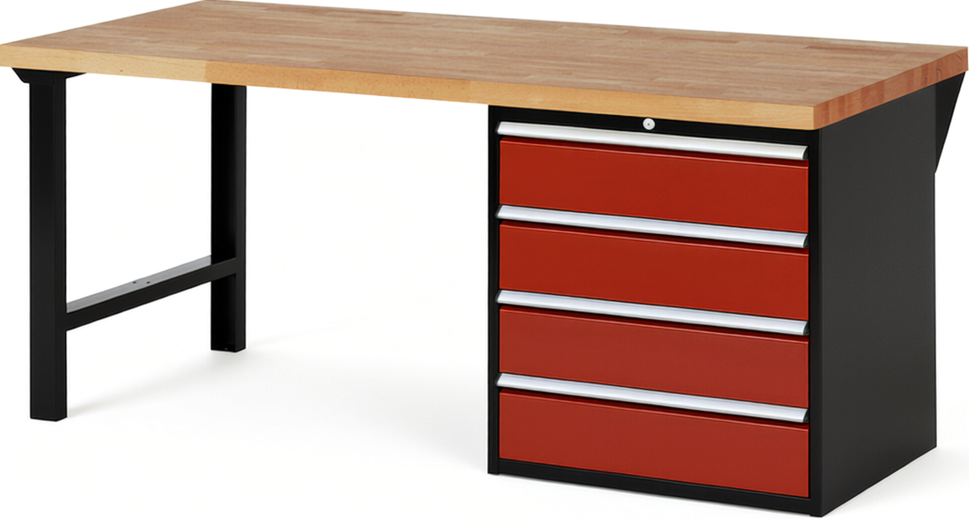 RAU Werkbank schwarz - rot - Breite 200 cm - Tiefe 90 cm - Höhe 84 cm - Buche-Massiv Arbeitsplatte 40 mm