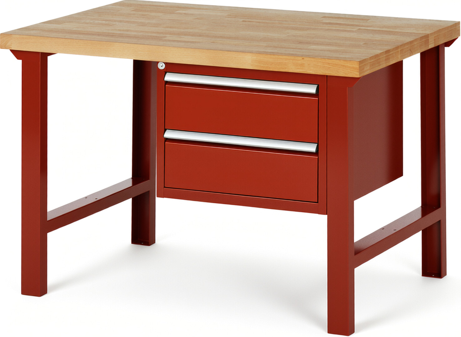 RAU Werkbank rot - Breite 125 cm - Tiefe 90 cm - Höhe 84 cm - Buche-Massiv Arbeitsplatte 40 mm