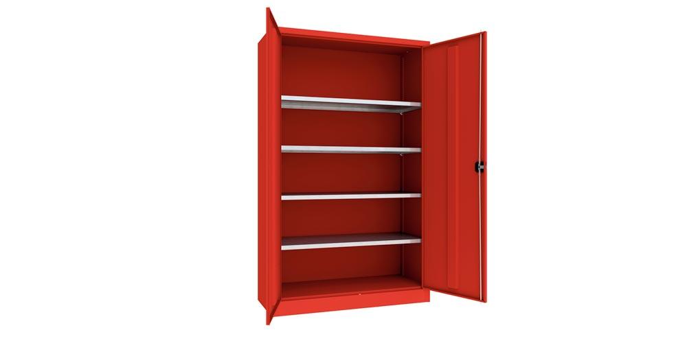 Flügeltürenschrank - Vollblechtüren - 1.950x1.200x500 mm (HxBxT) - 4 Einlegeböden verzinkt - Zylinderschloss - feuerrot