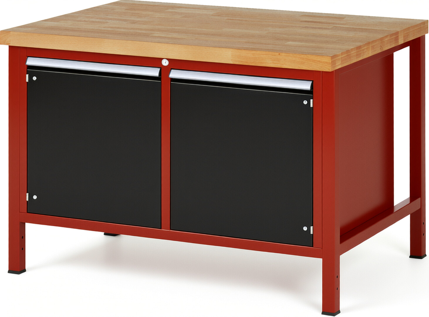 Werkbank Modell 8465 rot - schwarz, BxTxH 1250x900x840-1040 mm,  Buche-Massiv Arbeitsplatte 40 mm