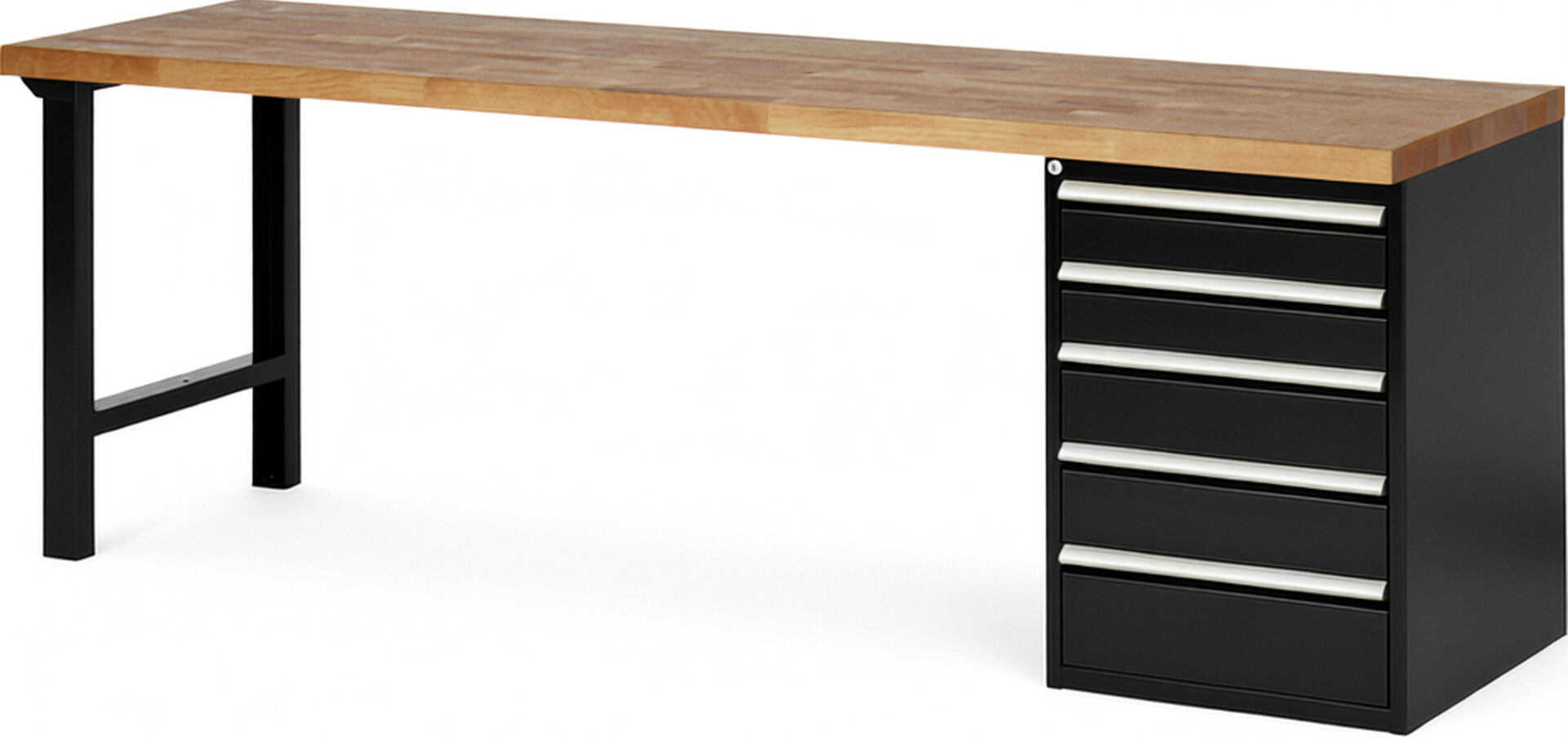 RAU Werkbank schwarz - Breite 250 cm - Tiefe 70 cm - Höhe 84 cm - Buche-Massiv Arbeitsplatte 40 mm