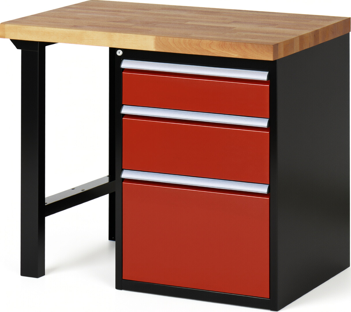 RAU Werkbank schwarz - rot - Breite 100 cm - Tiefe 70 cm - Höhe 89 cm - Buche-Massiv Arbeitsplatte 40 mm