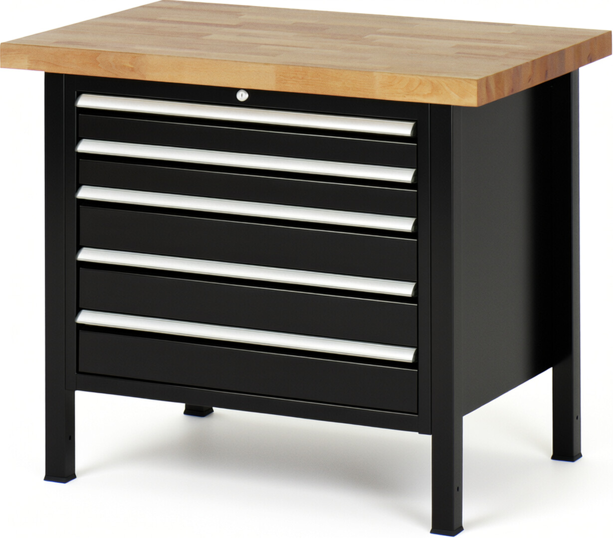 RAU Werkbank schwarz - Breite 100 cm - Tiefe 70 cm - Höhe 84 cm - Buche-Massiv Arbeitsplatte 40 mm