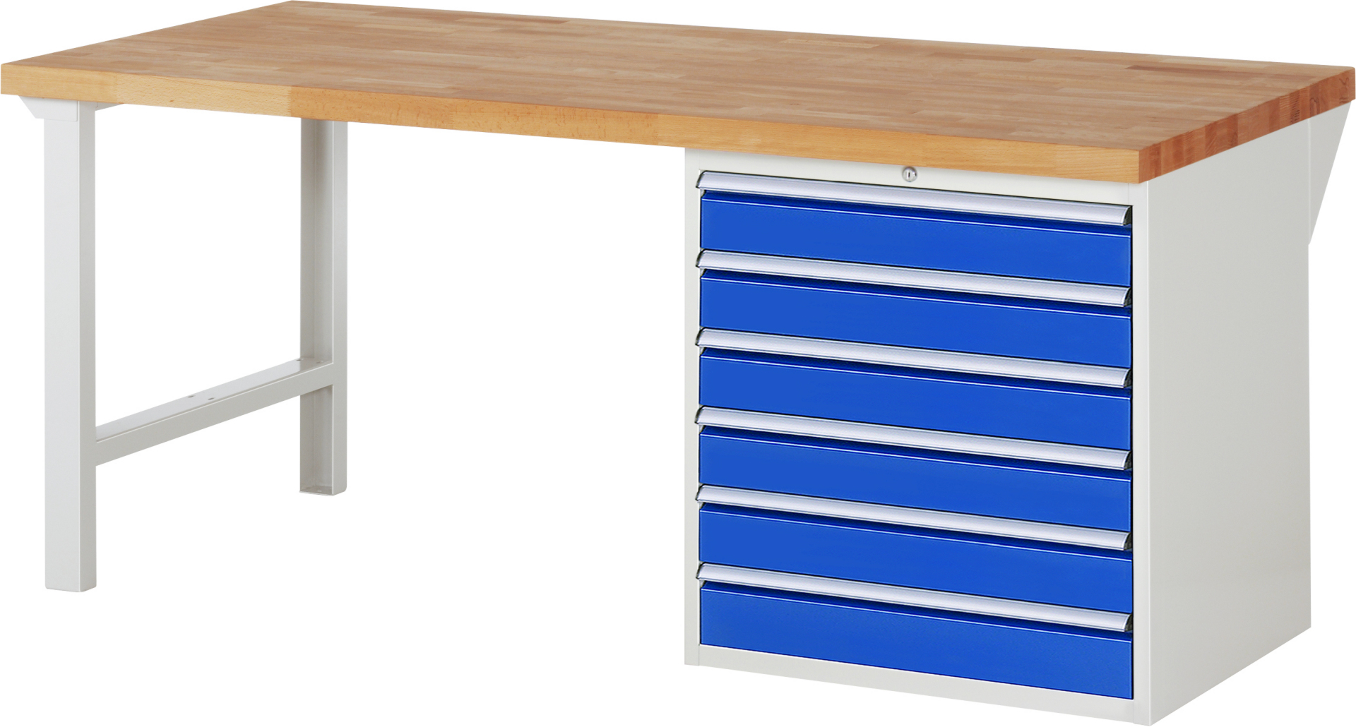 Werkbank Modell 7616 rot - schwarz, BxTxH 2000x900x890 mm,  Buche-Massiv Arbeitsplatte 40 mm,  6 Schubladen mit  Vollauszug 100 % und  SoftClosing