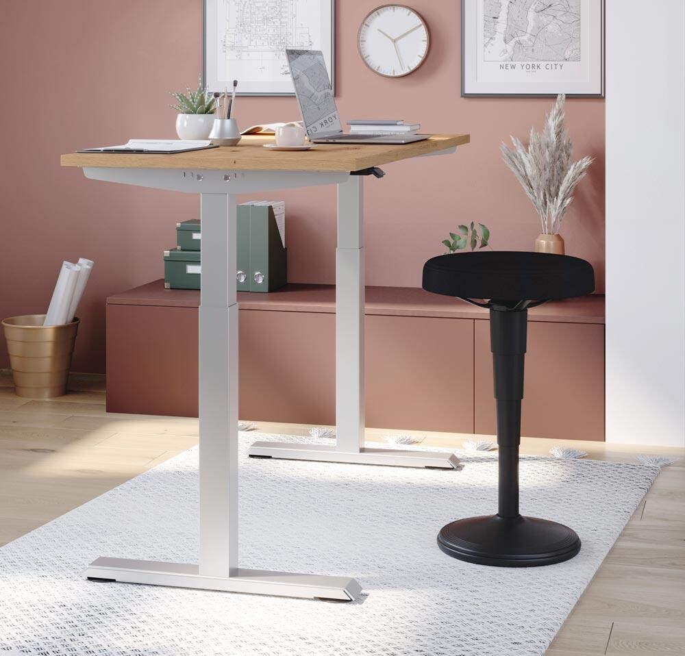 Schreibtisch, elektrisch höhenverstellbar, BxTxH 1600x800x700-1200 mm, C-Fuß in graphit, Platte asteiche