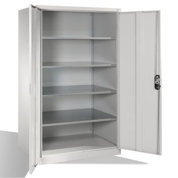 C+P XXL Stahlschrank, Werkzeugschrank, Geräteschrank, abschließbar, 4 Fachböden, Korpusfarbe lichtgrau, Front lichtgrau, 1.950 x 1.200 x 800mm (HxBxT)