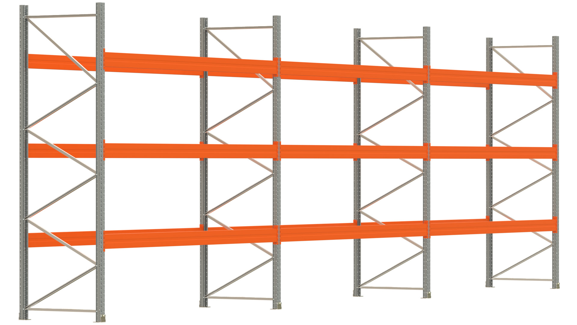 Palettenregal ARTUS - Breite 1114 cm - Höhe 350 cm - Tiefe 110 cm - 3 Träger-Ebenen - max. Fachlast 4000 kg - 48 Palettenstellplätze