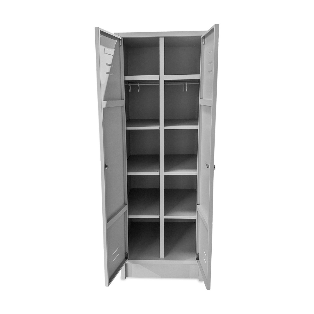 Wäschespind, 2 Abteile, 10 Fächer, Abteilbreite 30 cm, Höhe 180 cm, Breite 60 cm, RAL 7035 Lichtgrau