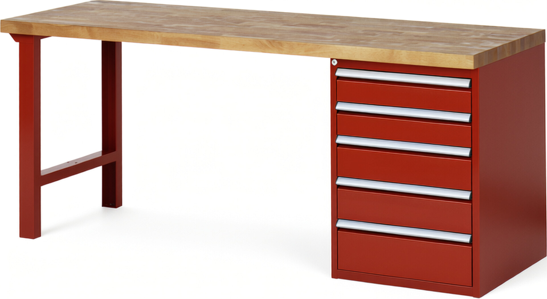 RAU Werkbank rot - Breite 200 cm - Tiefe 70 cm - Höhe 84 cm - Buche-Massiv Arbeitsplatte 40 mm