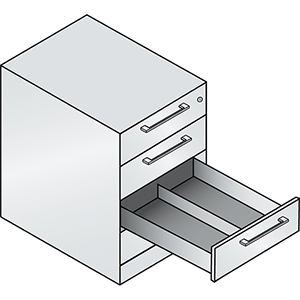 Schubladenschrank, Karteischrank, BxTxH 440x600x698 mm, DIN A6, zweibahnig, 4 Schubladen, Bügelgriff, RAL 9010 reinweiß