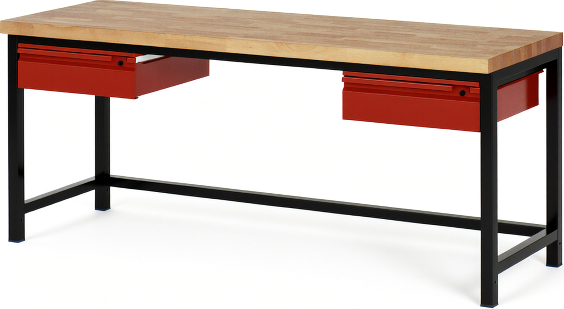 RAU Werkbank schwarz - rot - Breite 200 cm - Tiefe 70 cm - Höhe 104 cm - Buche-Massiv Arbeitsplatte 40 mm