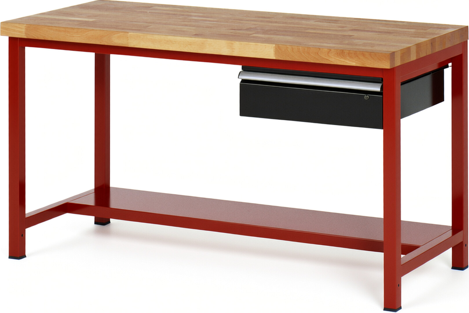 RAU Werkbank rot - schwarz - Breite 150 cm - Tiefe 90 cm - Höhe 84 cm - Buche-Massiv Arbeitsplatte 40 mm