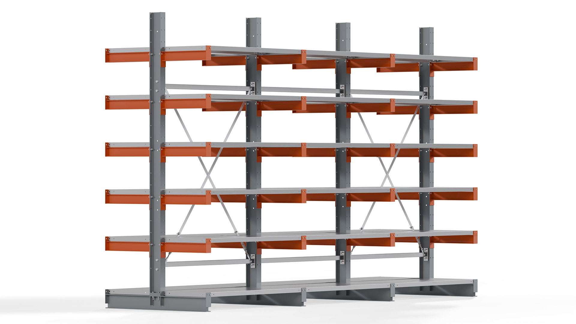 Kragarmregal KARL basic - lackiert - Breite: 384 cm - Höhe: 250 cm - Tiefe: 50 cm - Traglast je Kragarm: 870 kg - beidseitig