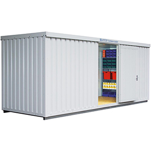 Materialcontainer, Isolierter Lagercontainer, 1 Modul, montiert, mit Holzfußboden, RAL 9002 grauweiß, BxTxH 2100x1140x2470 mm