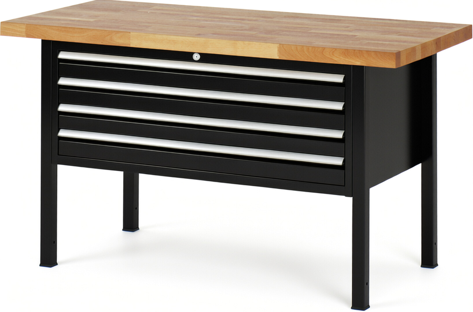 RAU Werkbank schwarz - Breite 150 cm - Tiefe 70 cm - Höhe 84 cm - Buche-Massiv Arbeitsplatte 40 mm