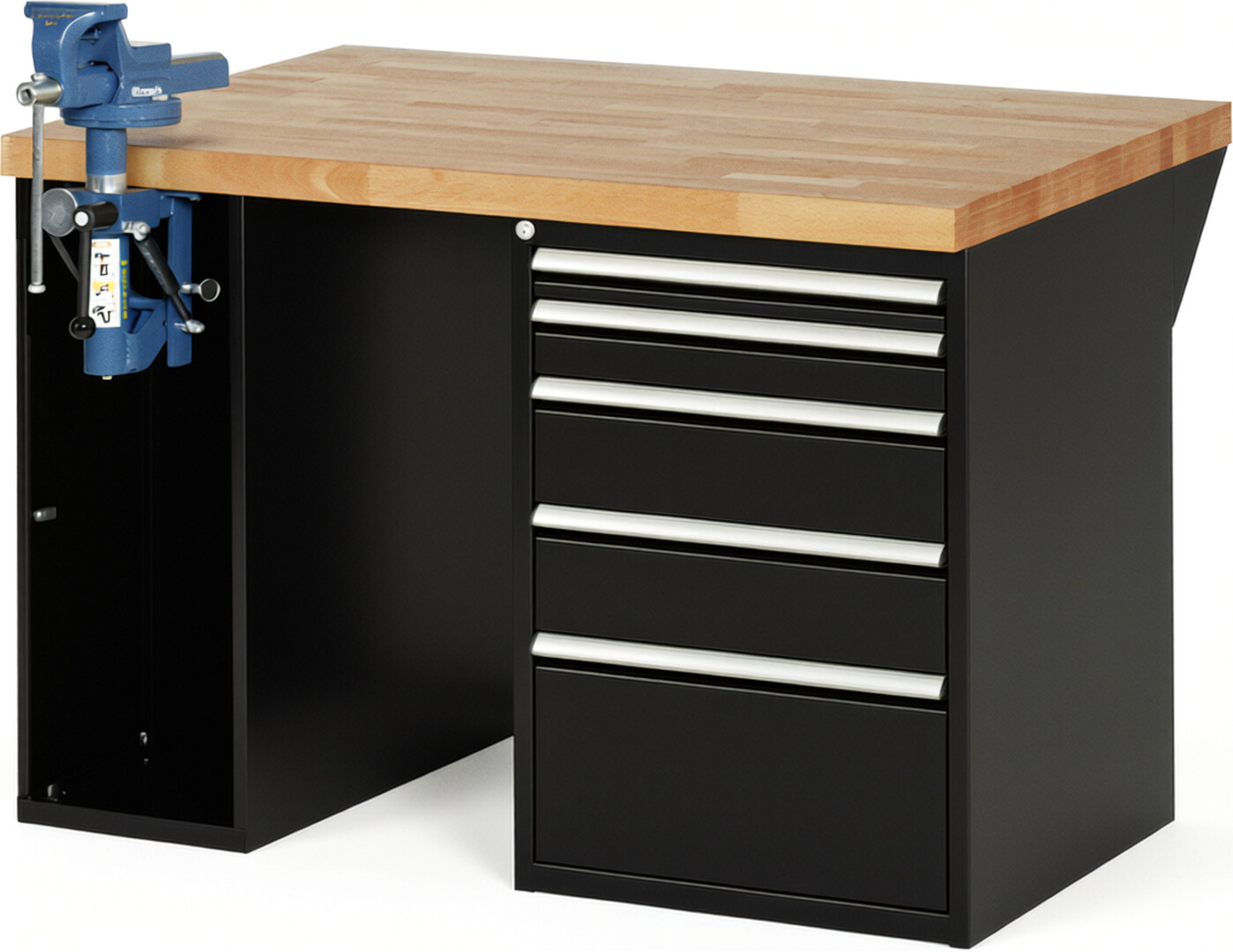 RAU Werkbank schwarz - Breite 125 cm - Tiefe 90 cm - Höhe 89 cm - Buche-Massiv Arbeitsplatte 40 mm