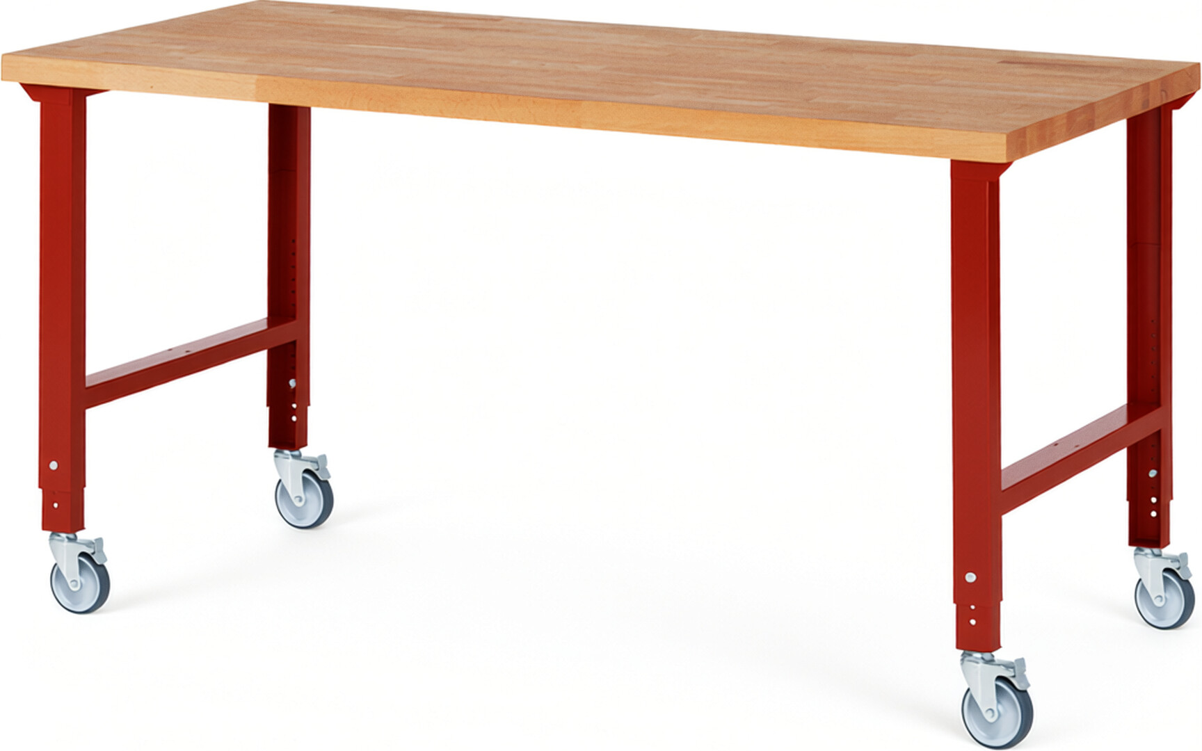Fahrbare Werkbank Modell 7000 rot, BxTxH 2000x900x950-1000 mm,  Buche-Massiv Arbeitsplatte 40 mm