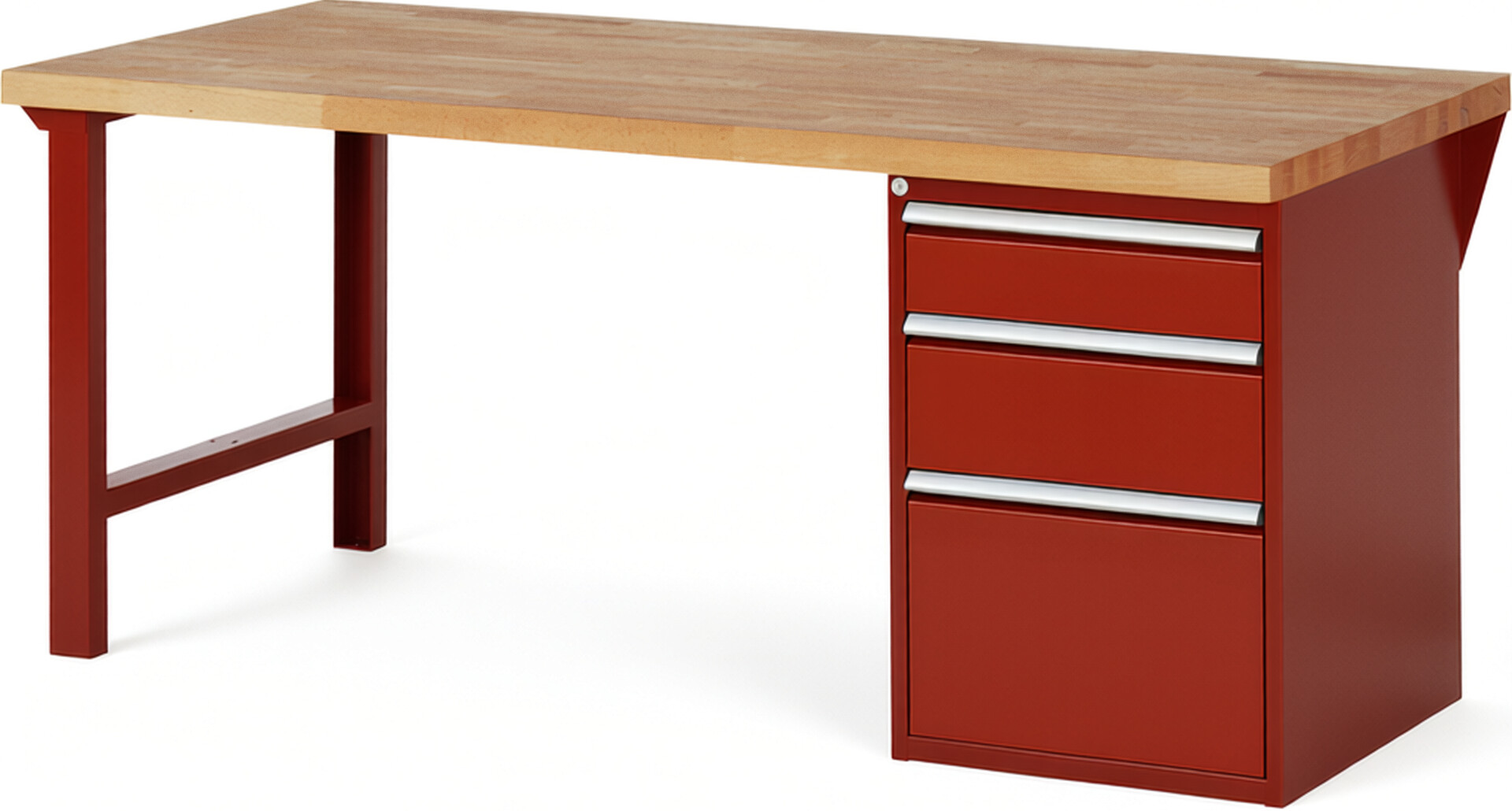 RAU Werkbank rot - Breite 200 cm - Tiefe 90 cm - Höhe 89 cm - Buche-Massiv Arbeitsplatte 40 mm