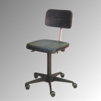 ESD Arbeitsstuhl - Bürostuhl - antistatisch - Sitzhöhe 450-580 mm - PU schwarz - kleine Rückenlehne - Stahl Fußkreuz mit Rollen
