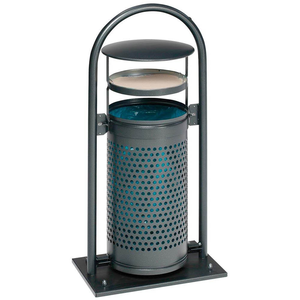 Abfallbehälter, Außeneinsatz, mit Ascher, komplett feuerverzinkt, Vol. 65 l, BxTxH 580x380x1165 mm, antik-silber