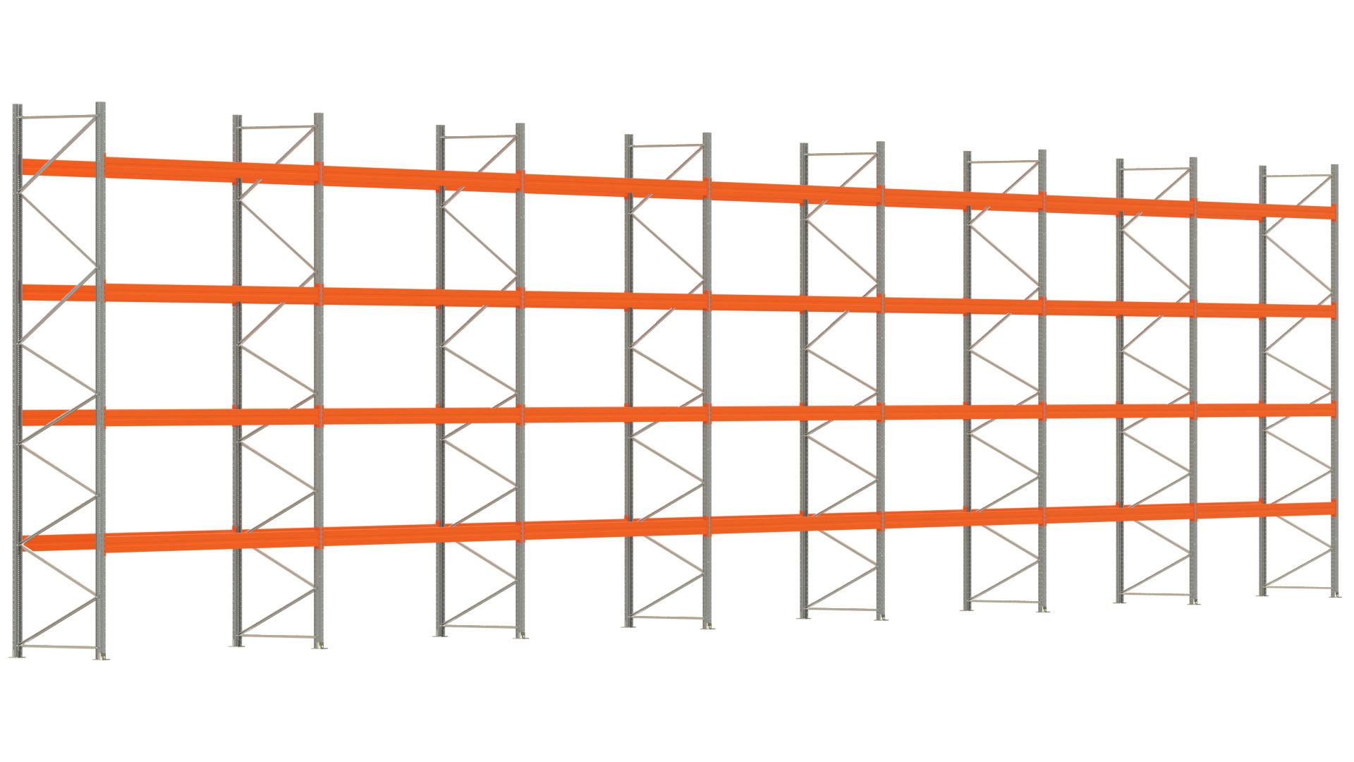 Palettenregal ARTUS - Breite 2588 cm - Höhe 550 cm - Tiefe 110 cm - Fachlast 2300 kg - 140 Palettenstellplätze