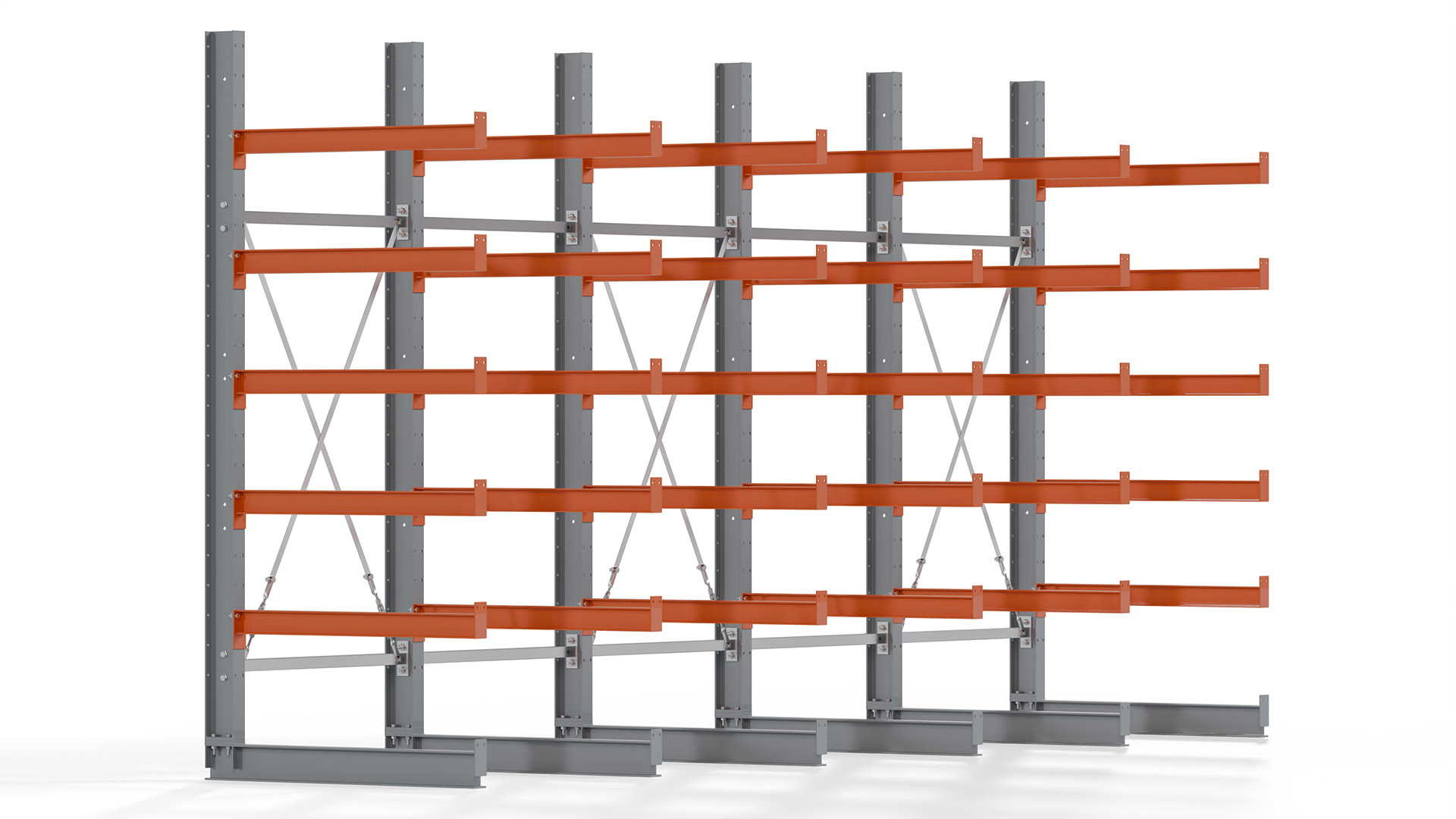 Kragarmregal KARL basic - lackiert - Breite: 500 cm - Höhe: 250 cm - Tiefe: 100 cm - Traglast je Kragarm: 450 kg - einseitig