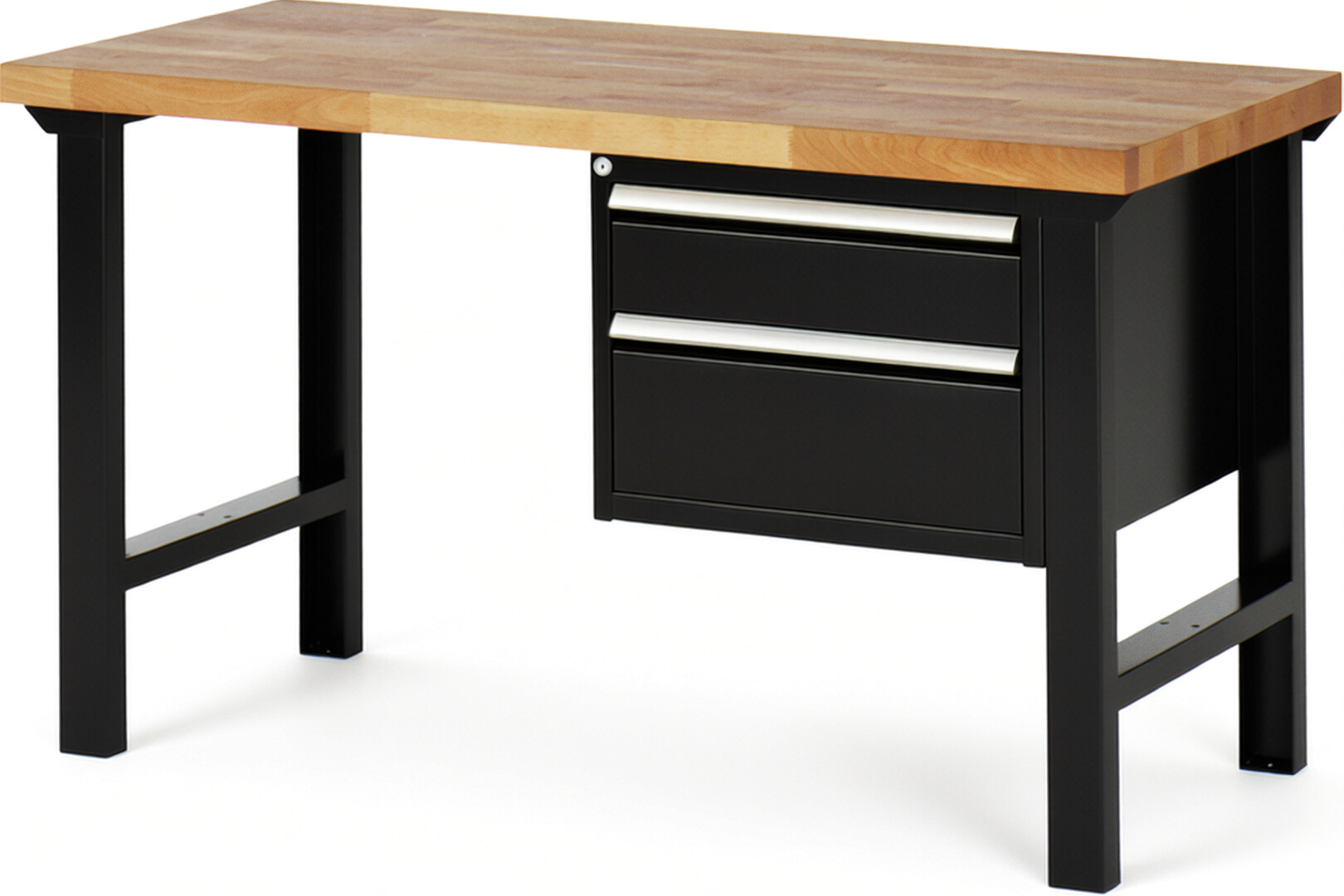 RAU Werkbank schwarz - Breite 150 cm - Tiefe 70 cm - Höhe 84 cm - Buche-Massiv Arbeitsplatte 40 mm