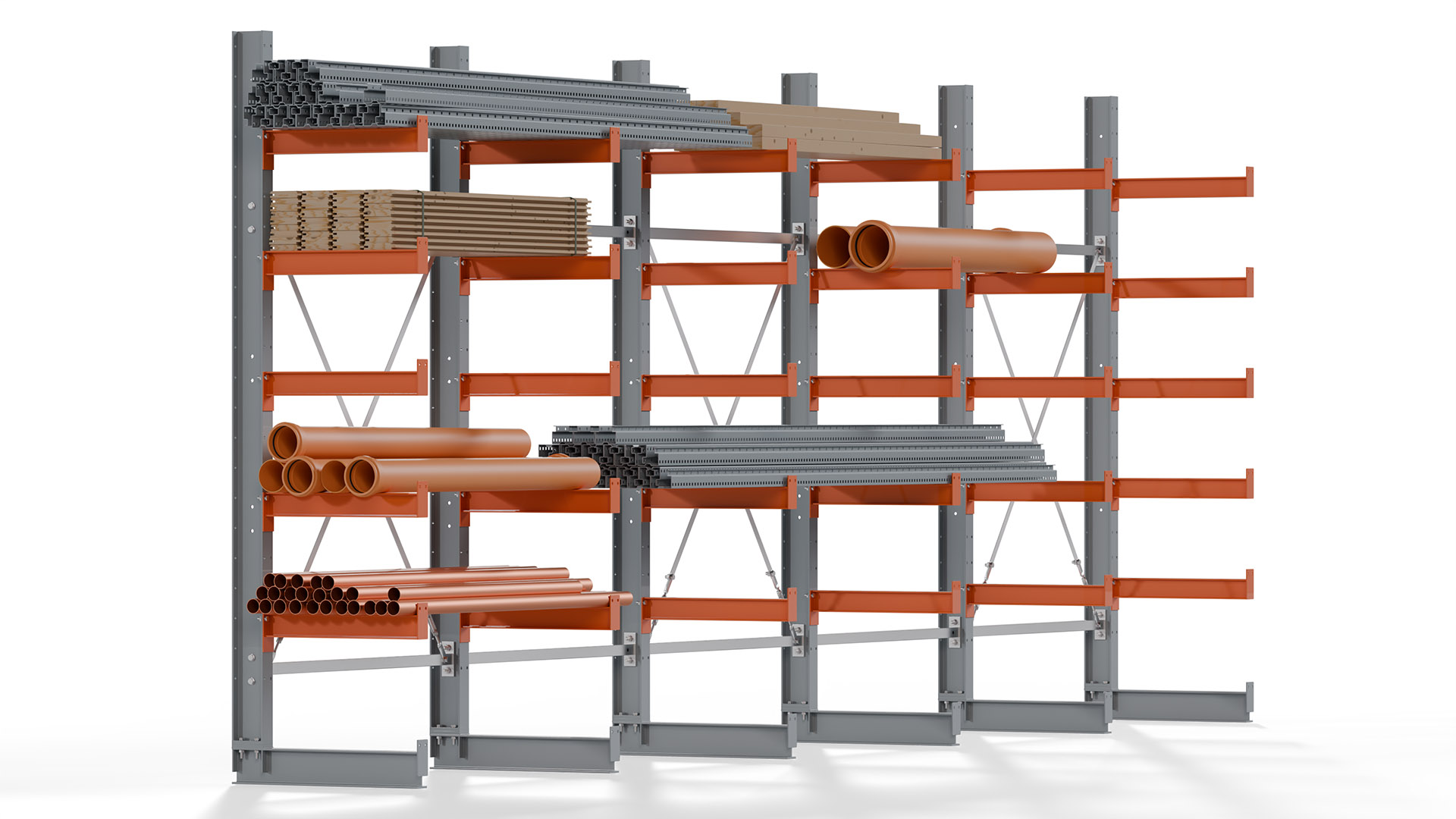 Kragarmregal KARL basic - lackiert - Breite: 640 cm - Höhe: 250 cm - Tiefe: 60 cm - Traglast je Kragarm: 730 kg - einseitig