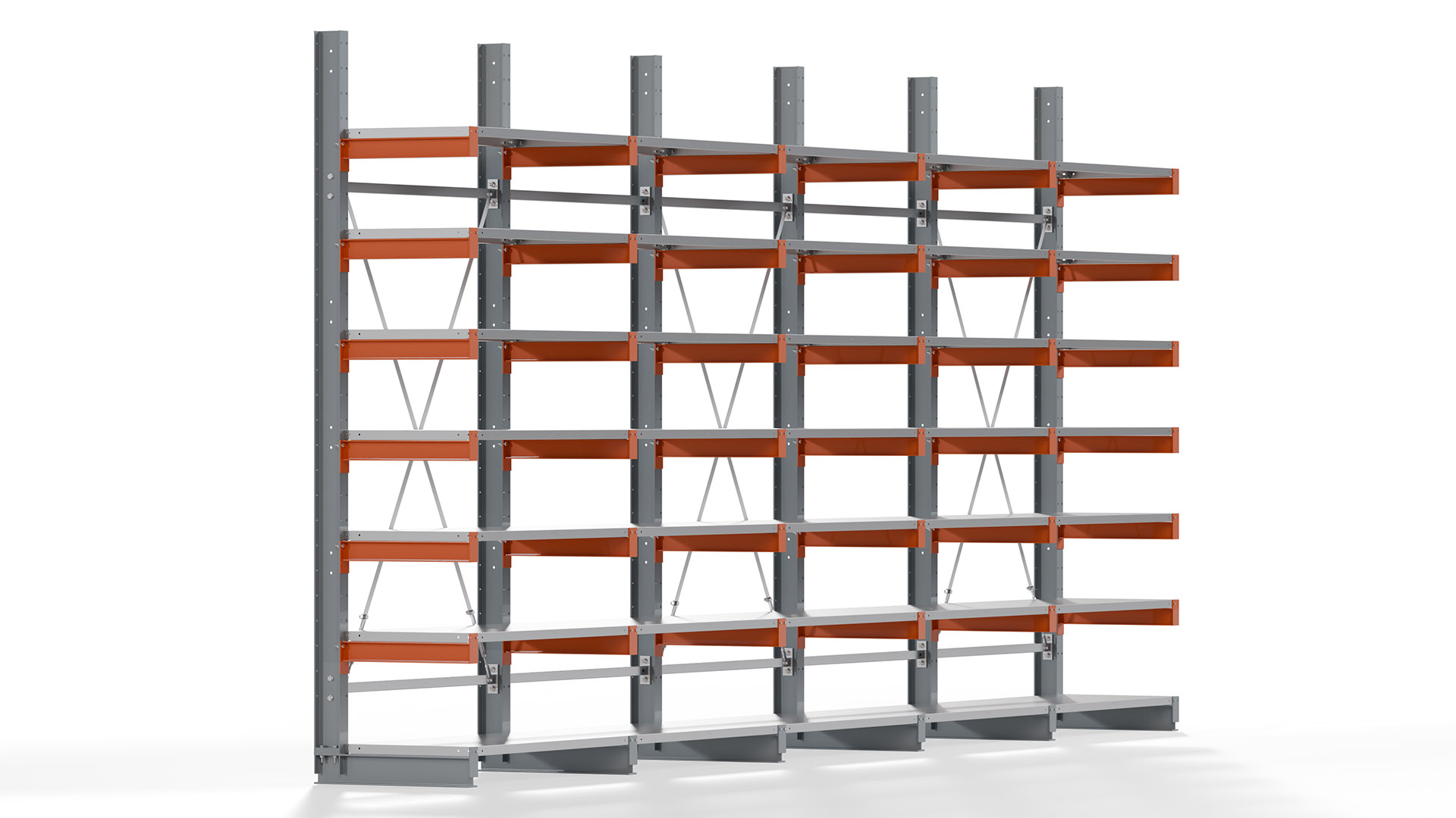 Kragarmregal KARL basic - lackiert - Breite: 640 cm - Höhe: 300 cm - Tiefe: 60 cm - Traglast je Kragarm: 730 kg - einseitig