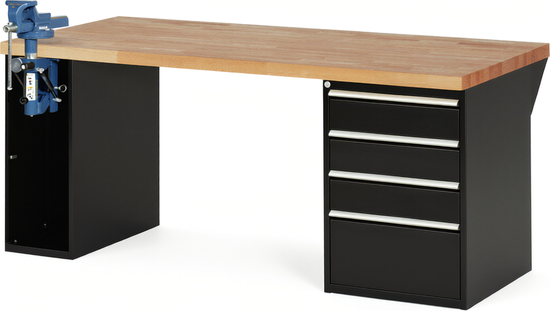 RAU Werkbank schwarz - Breite 200 cm - Tiefe 90 cm - Höhe 89 cm - Buche-Massiv Arbeitsplatte 40 mm