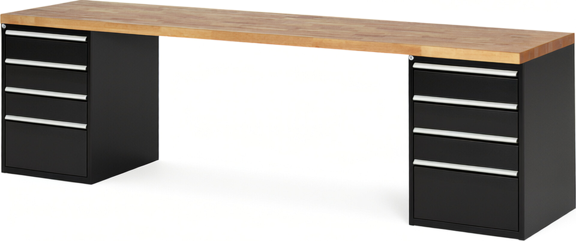 RAU Werkbank schwarz - Breite 300 cm - Tiefe 70 cm - Höhe 89 cm - Buche-Massiv Arbeitsplatte 40 mm