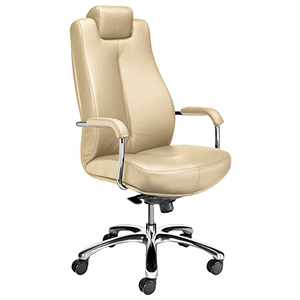 Bürostuhl, Schreibtischstuhl, Chefsessel/Leitstellenstuhl, Sitz-BxTxH 540x510x460-550 mm, Traglast 150 kg, feste Kopfstütze, Bezug Softleder (Frontleder), elfenbein
